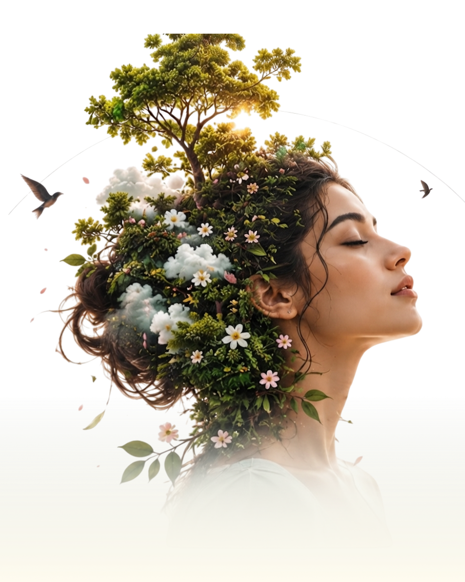 Two-toned profile illustration representing contrasting states of mind, one flourishing and one weathered